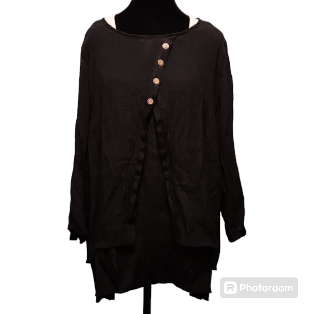 Rachel Cole - black blouse XL long sleeve Lagenlook (Layered) tunic